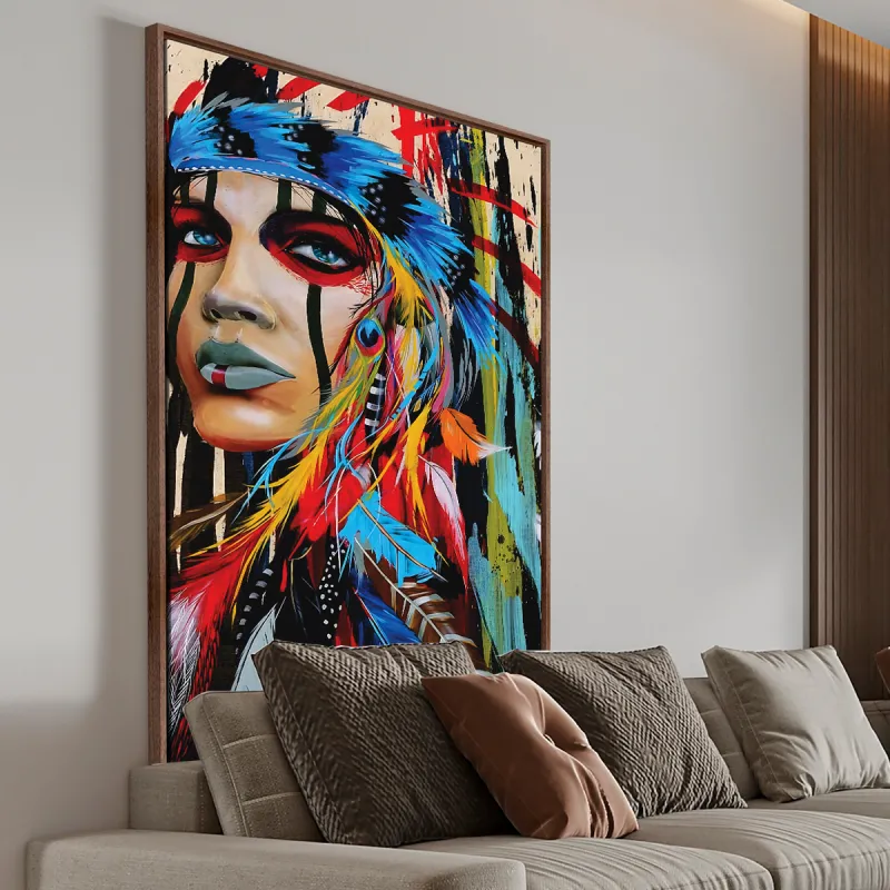 Quadro Índia Nativa Artístico Colorido