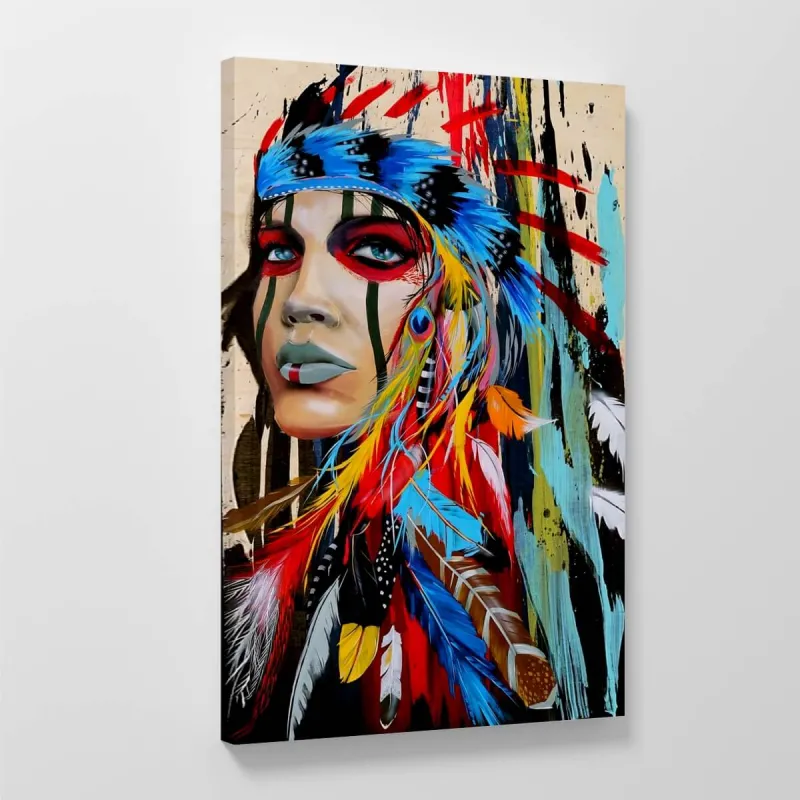 Quadro Índia Nativa Artístico Colorido