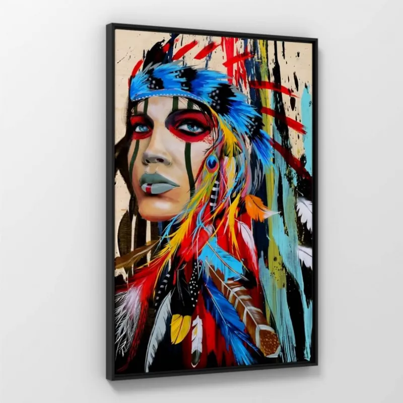 Quadro Índia Nativa Artístico Colorido