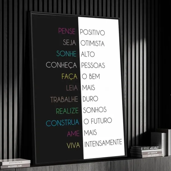 Quadro Pense Positivo Preto e Branco