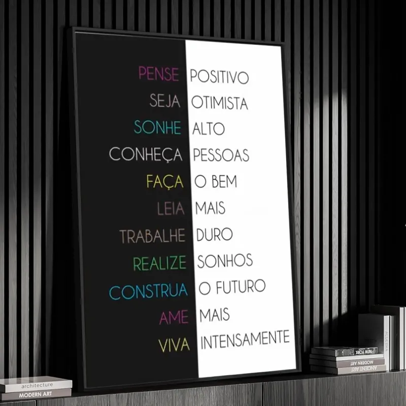 Quadro Pense Positivo Preto e Branco