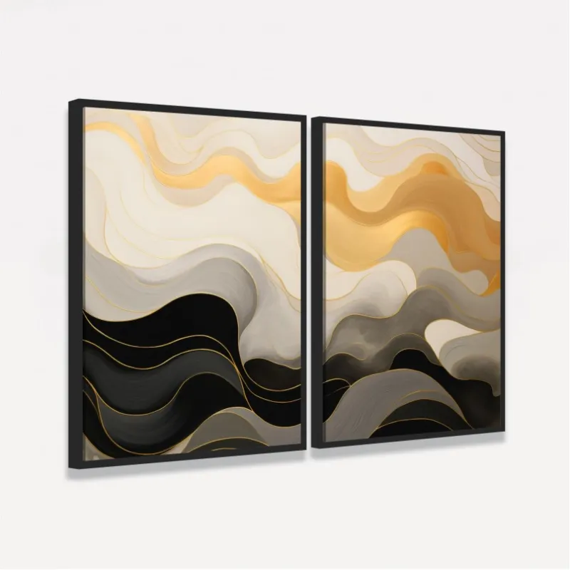 Quadro Abstrato Movimento Ondas Cores Neutras