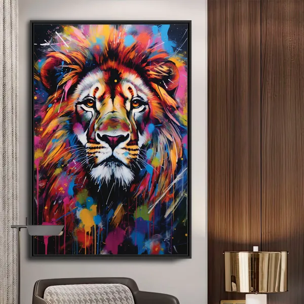 Quadro Leão Moderno Pintura Respingos