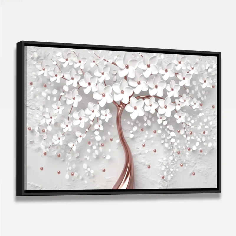 Quadro Decorativo Flores Cerejeira Branca e Rose Gold