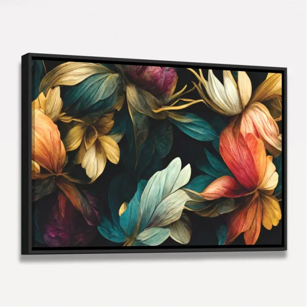 Quadro Folhagens Artístico Fundo Preto 