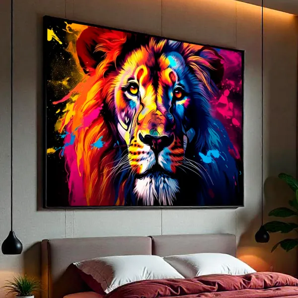 Quadro Leão Colorido Majestade Cromática