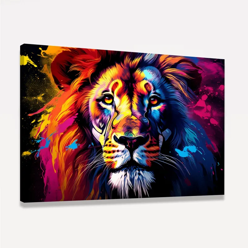 Quadro Leão Colorido Majestade Cromática