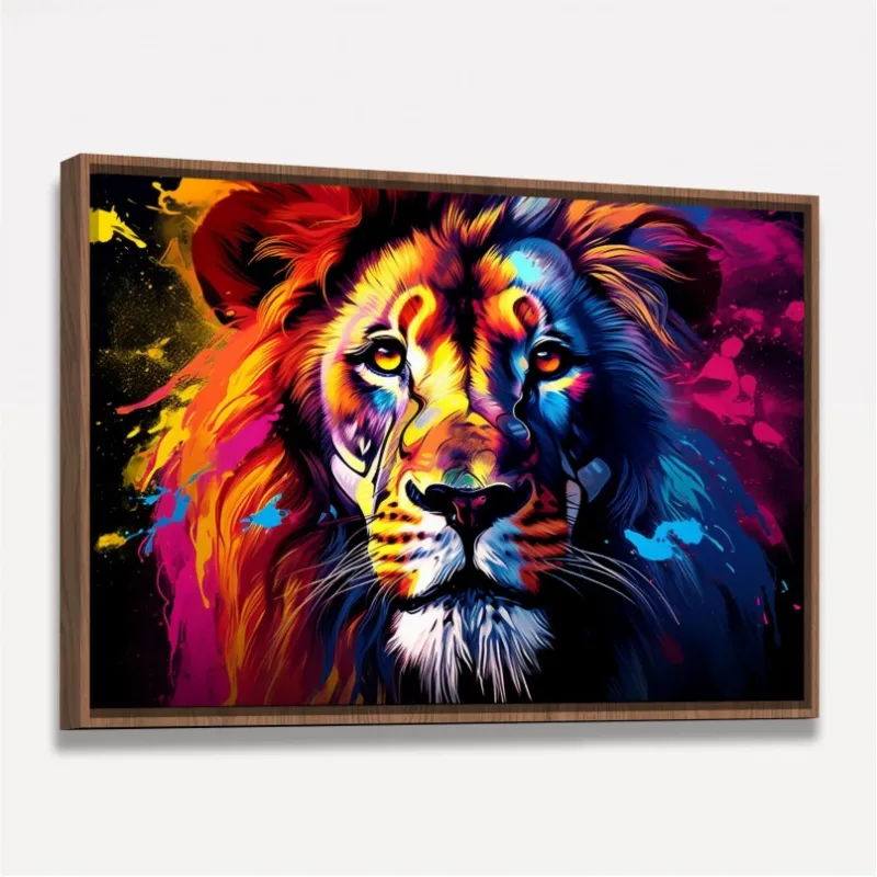 Quadro Leão Colorido Majestade Cromática