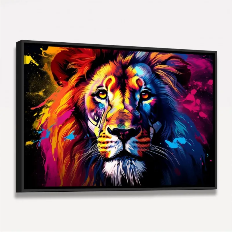 Quadro Leão Colorido Majestade Cromática