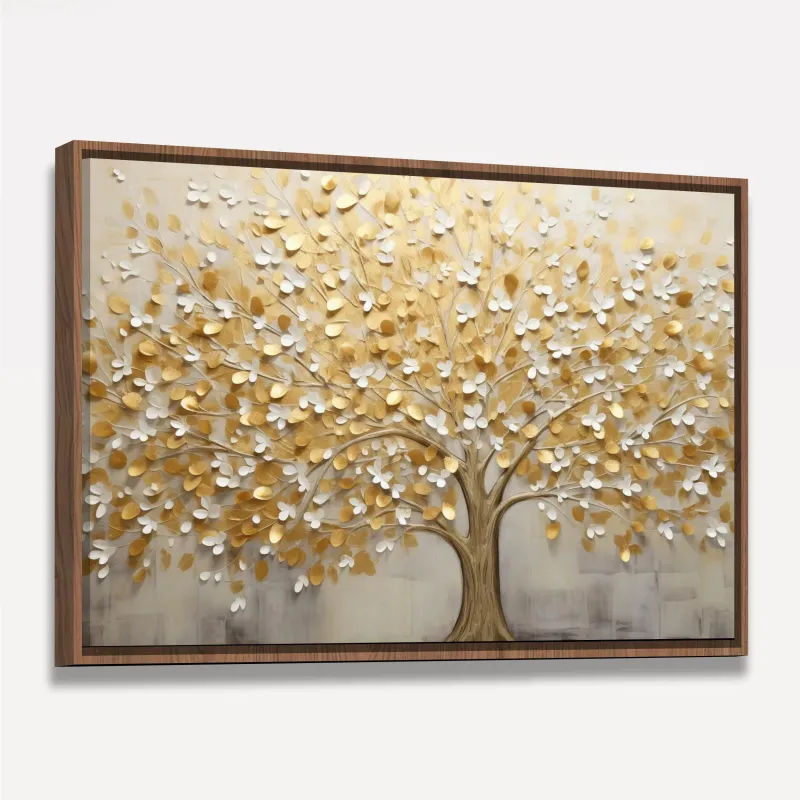 Quadro Árvore da Vida Abstrato Folhas Douradas em Arte