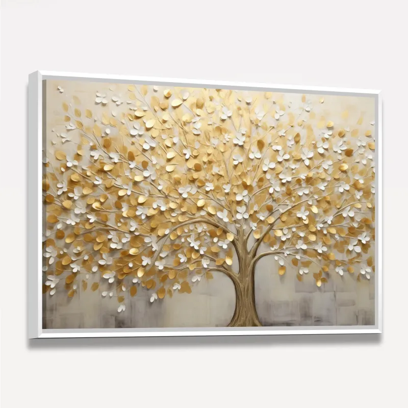 Quadro Árvore da Vida Abstrato Folhas Douradas em Arte