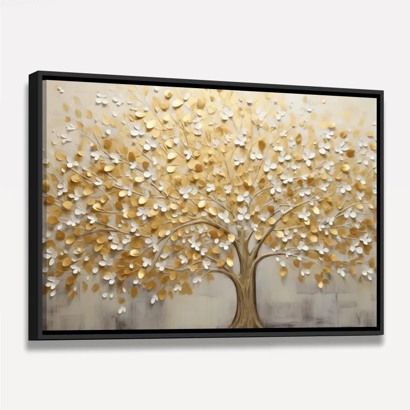 Quadro Árvore da Vida Abstrato Folhas Douradas em Arte