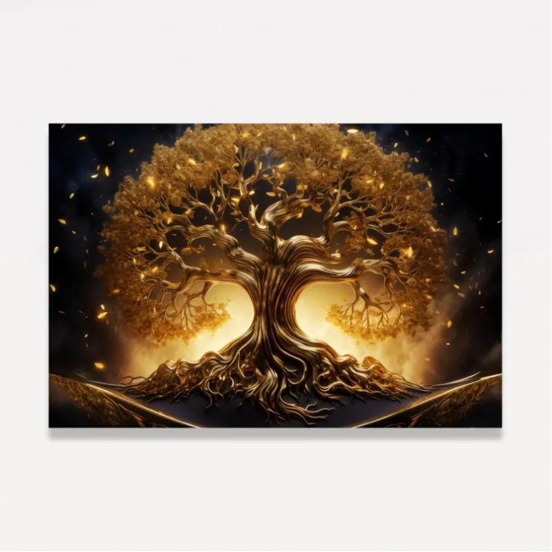 Quadro Árvore da Vida Esplendorosa Dourada Luxo