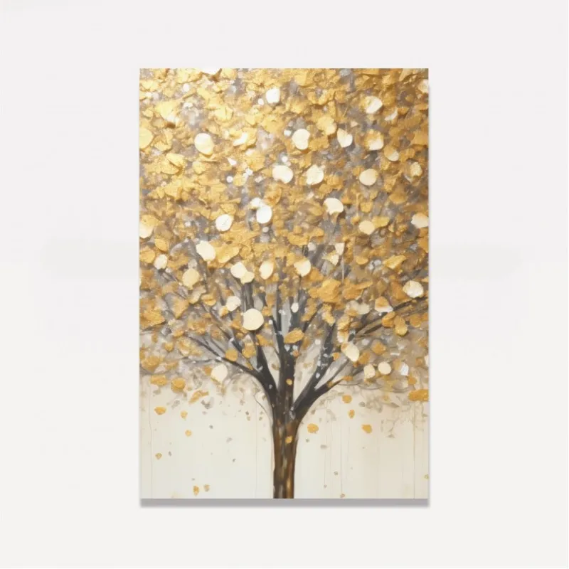Quadro Abstrato Árvore da Vida Folhagem Dourada