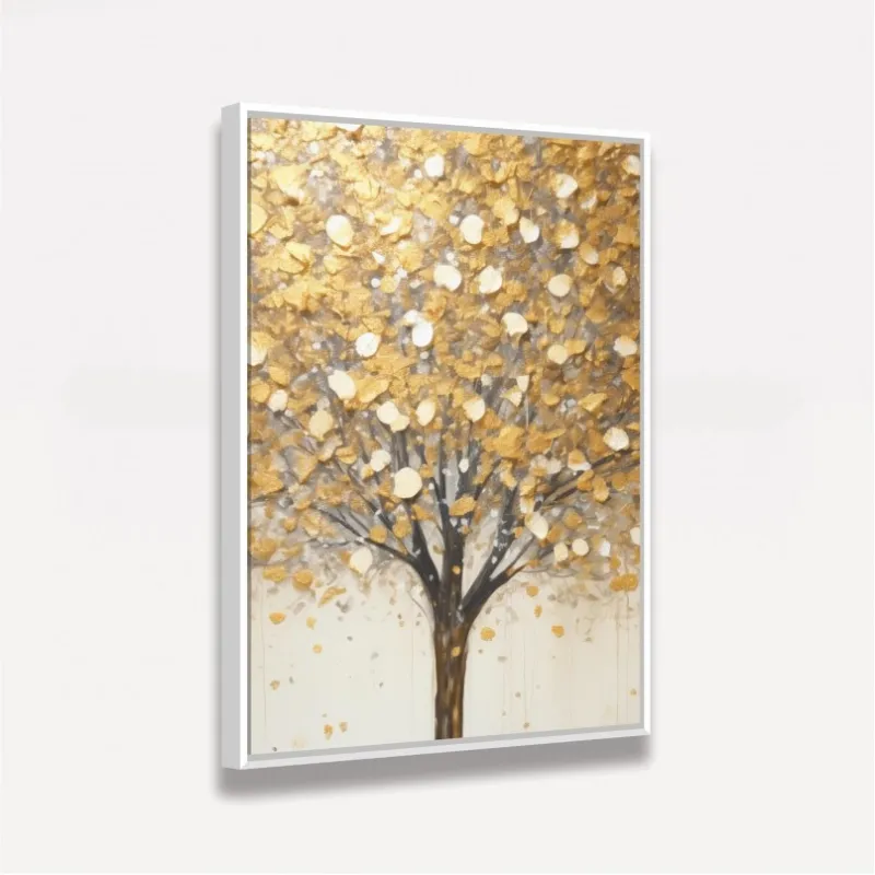 Quadro Abstrato Árvore da Vida Folhagem Dourada