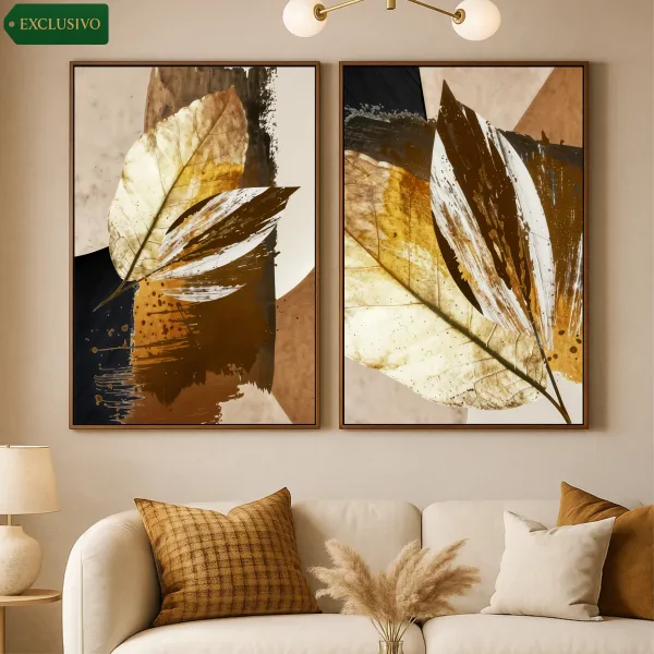 Quadro Folhagem Abstrato Moderno em Detalhes Bronze