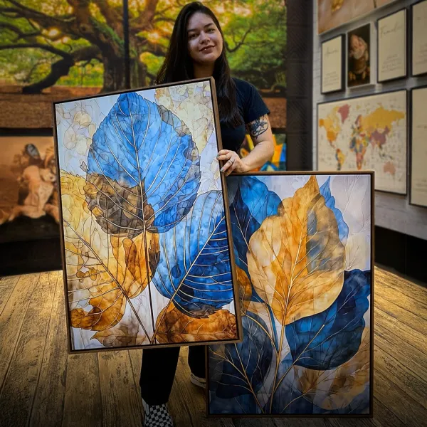 Quadros Artísticos Folhagens Moderna Harmonia Azul