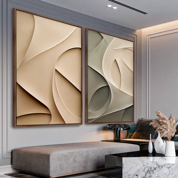 Quadro Abstrato Moderno Fluidez Neutra Formas em Harmonia
