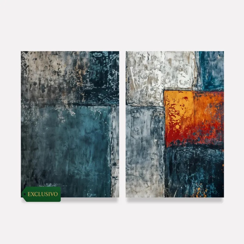 Quadro Abstrato Encontro de Mar Azul Profundo e Fogo