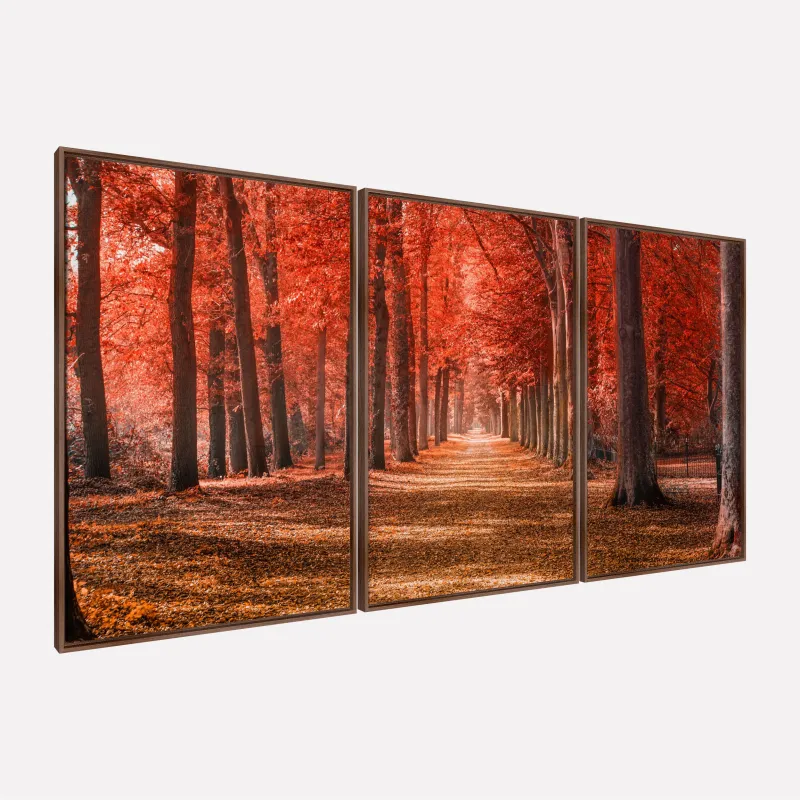 Quadro Paisagem Floresta Vermelha Fogo do Outono