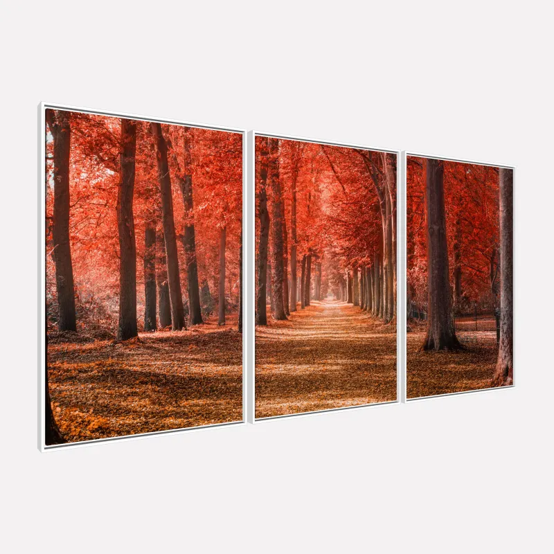 Quadro Paisagem Floresta Vermelha Fogo do Outono