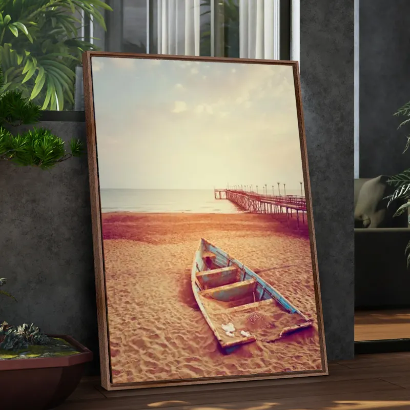 Quadro Paisagem Praia Mar Canoa decorativo