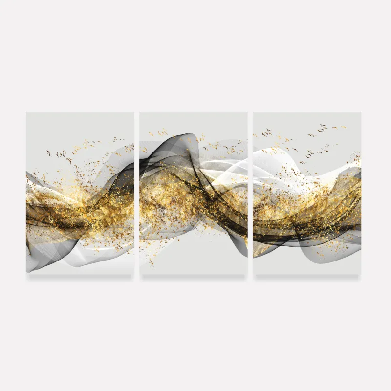 Quadro Abstrato Tons de Cinza e Dourado