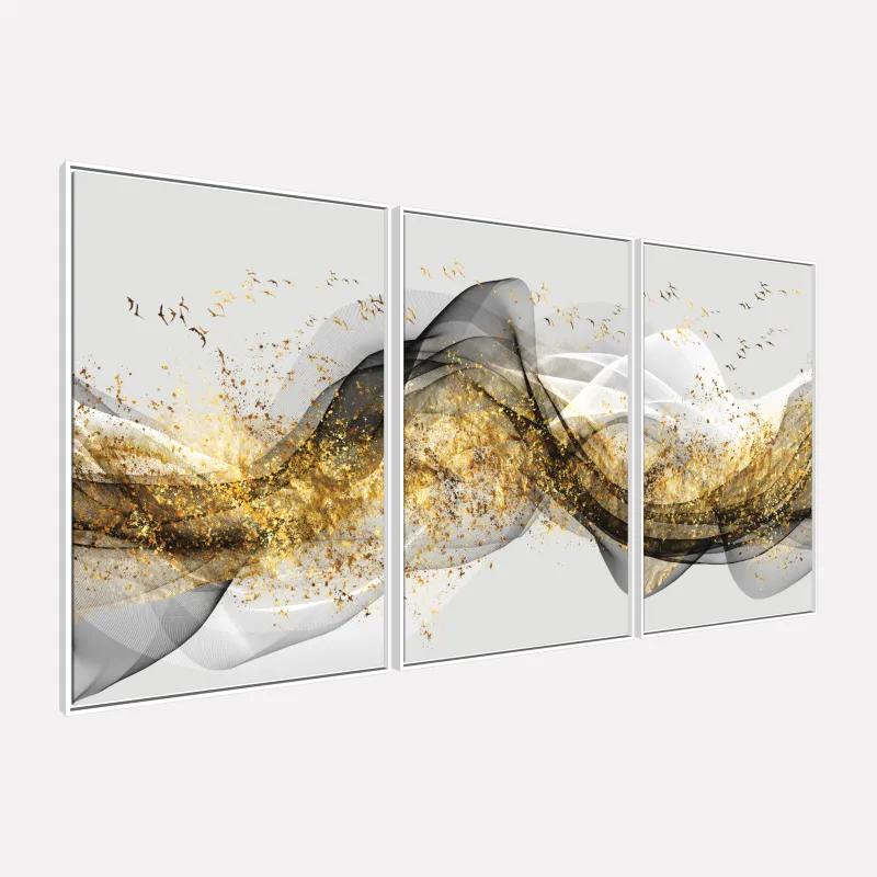 Quadro Abstrato Tons de Cinza e Dourado