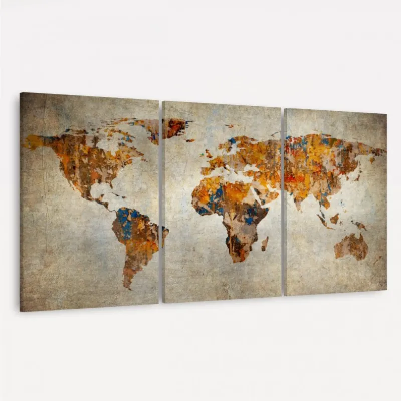 Quadro Mapa Mundi em Arte Rústica Vintage decorativo