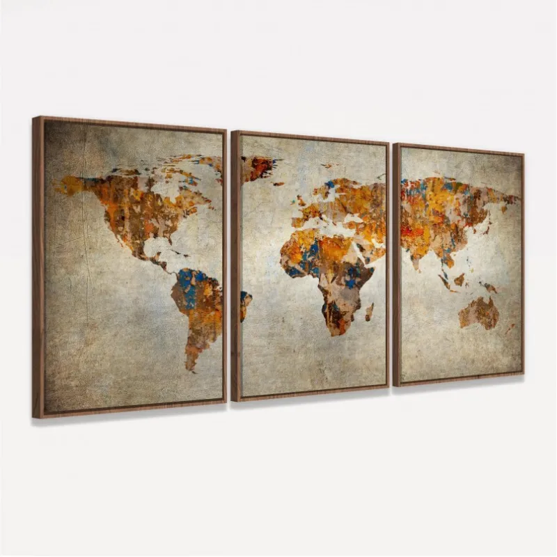 Quadro Mapa Mundi em Arte Rústica Vintage decorativo