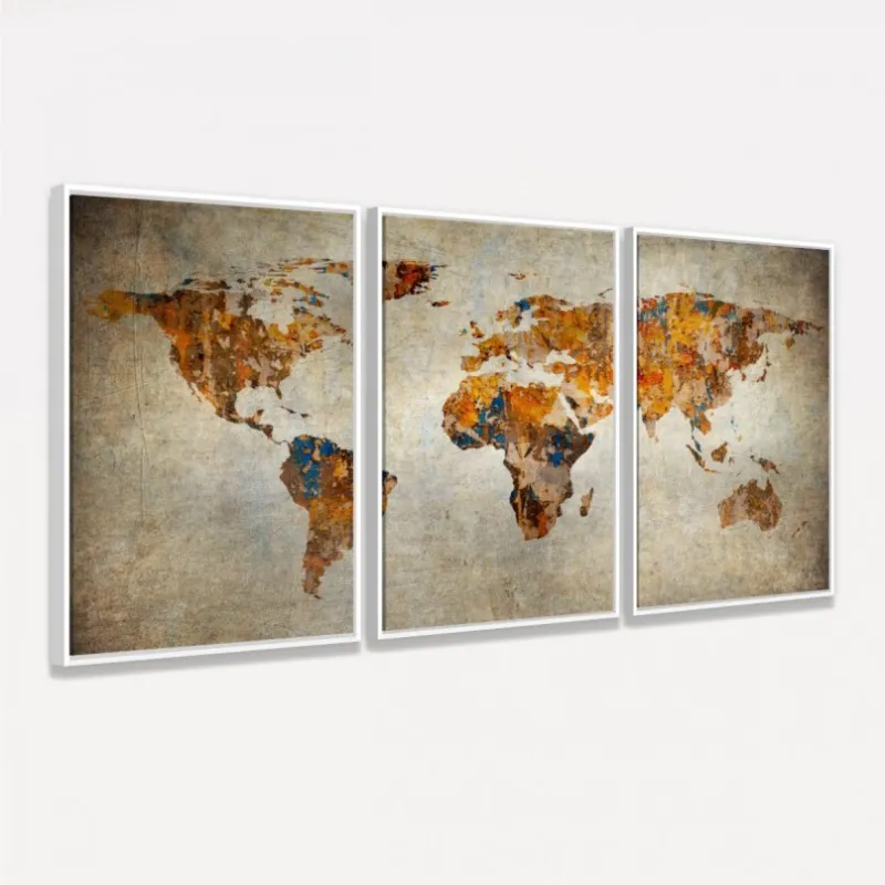 Quadro Mapa Mundi em Arte Rústica Vintage decorativo