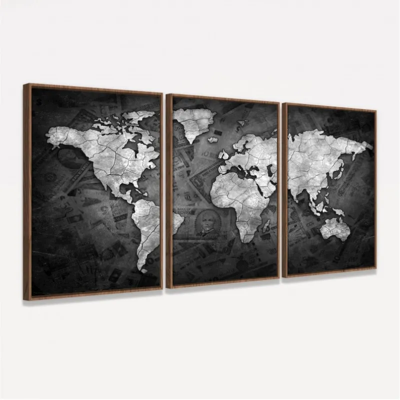 Quadro Mapa Mundi Decorativo Sea of Money