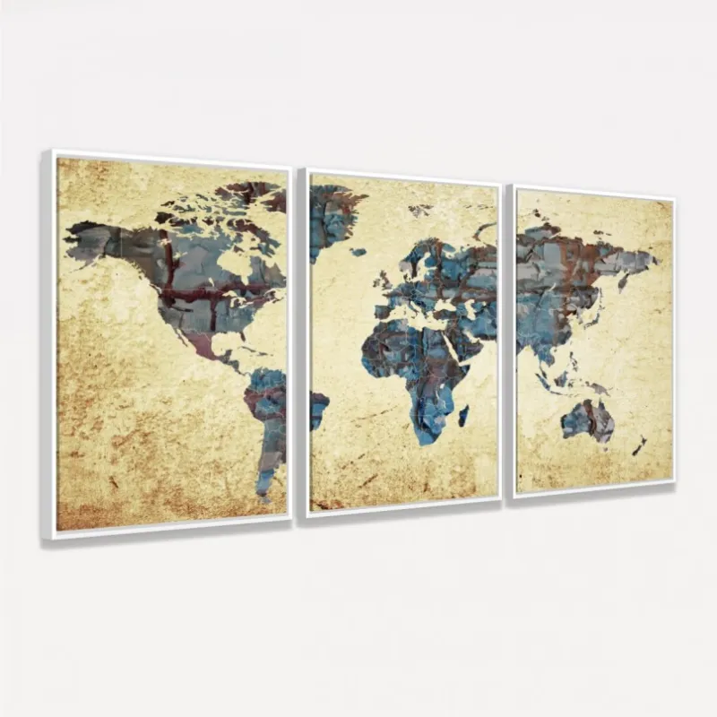 Quadro Mapa Mundi Arte Vintage Continentes