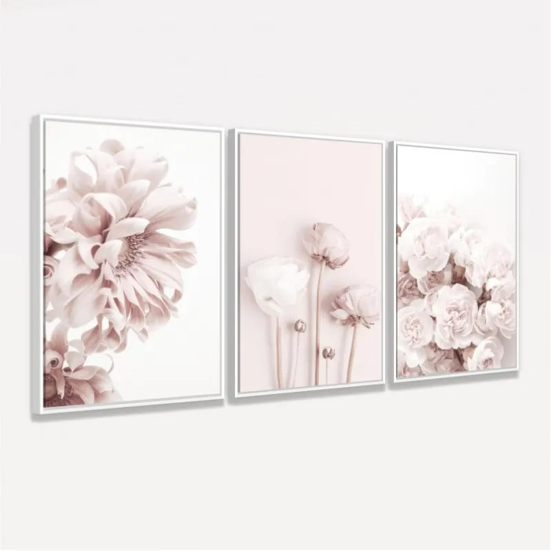Quadro Floral Trio Rose Peônias 