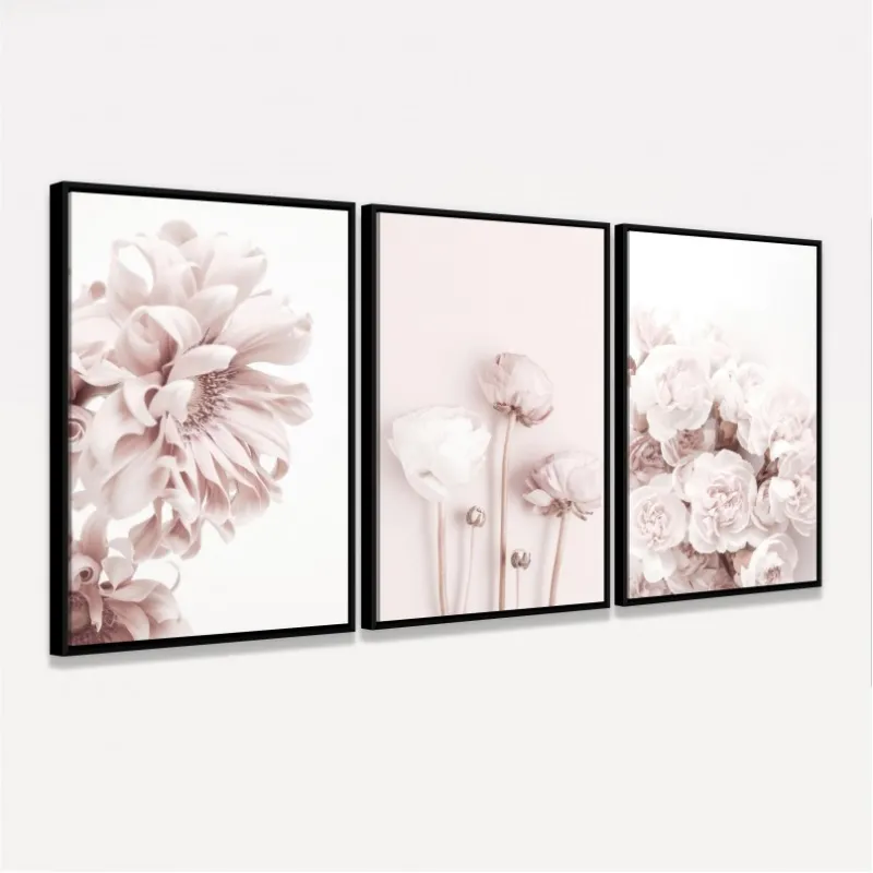 Quadro Floral Trio Rose Peônias 
