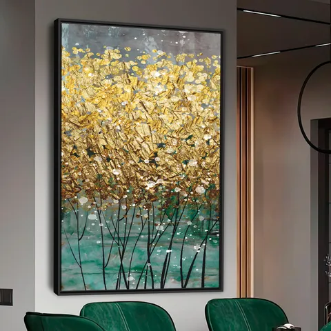 Quadro Abstrato Essência das Flores Douradas