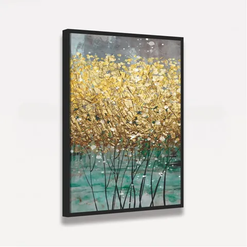 Quadro Abstrato Essência das Flores Douradas