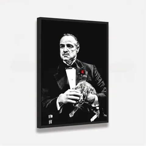 Quadro Poderoso Chefão e Gatinho - Preto e Branco