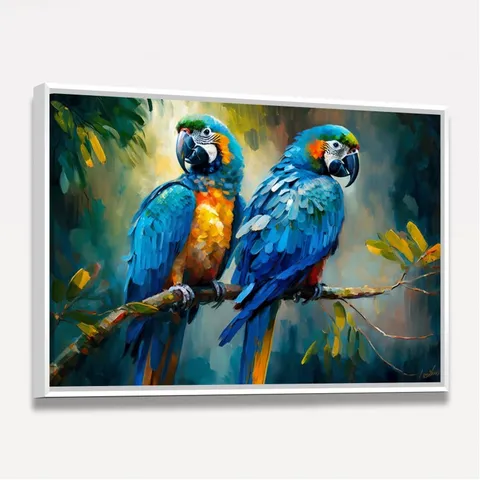 Quadro Casal Araras Azul Colorful - Arte Exclusiva