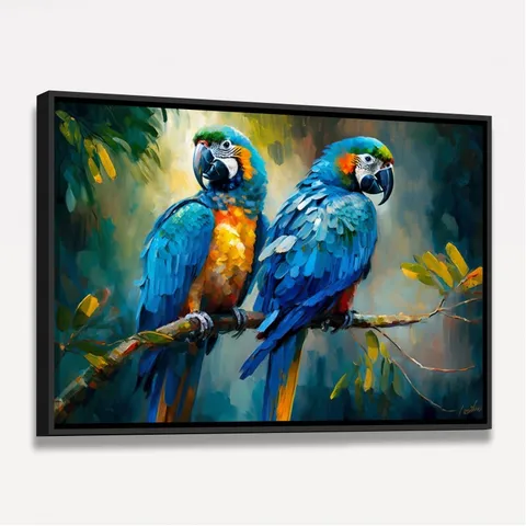 Quadro Casal Araras Azul Colorful - Arte Exclusiva