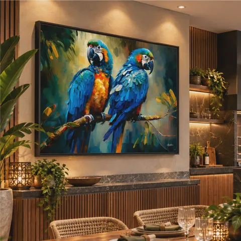 Quadro Casal Araras Azul Colorful
