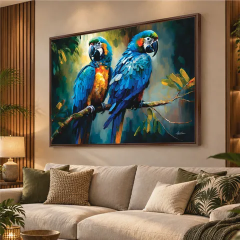 Quadro Casal Araras Azul Colorful