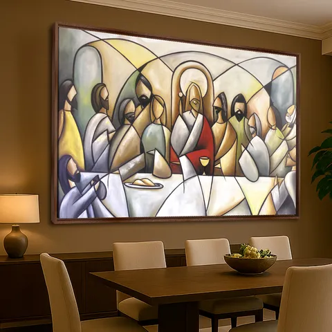 Quadro Santa Ceia Arte Moderna Mosaico