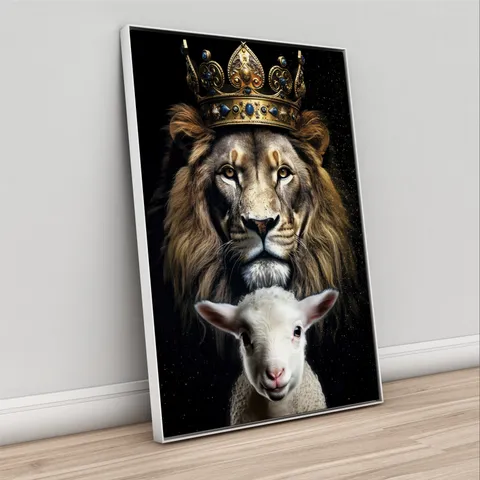 Quadro Leão de Judá Rei e Cordeiro - Arte Exclusiva