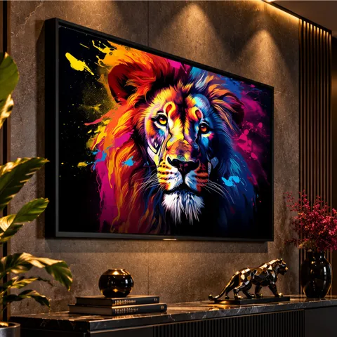 Quadro Leão Colorido Majestade Cromática