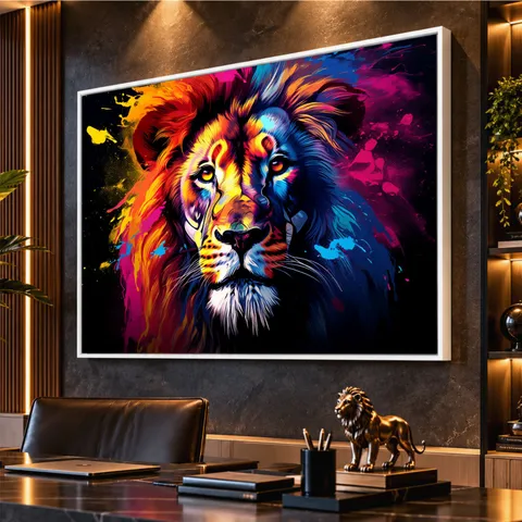 Quadro Leão Colorido Majestade Cromática