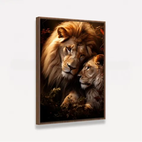 Quadro Casal de Leões Afeto Selvagem