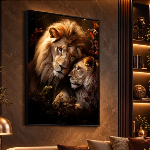 Quadro Casal de Leões Afeto Selvagem