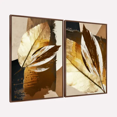 Quadro Folhagem Abstrato Moderno em Detalhes Bronze - Arte Exclusiva