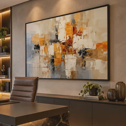 Quadro Equilíbrio Abstrato Arte Moderna Tons Neutros e Quentes